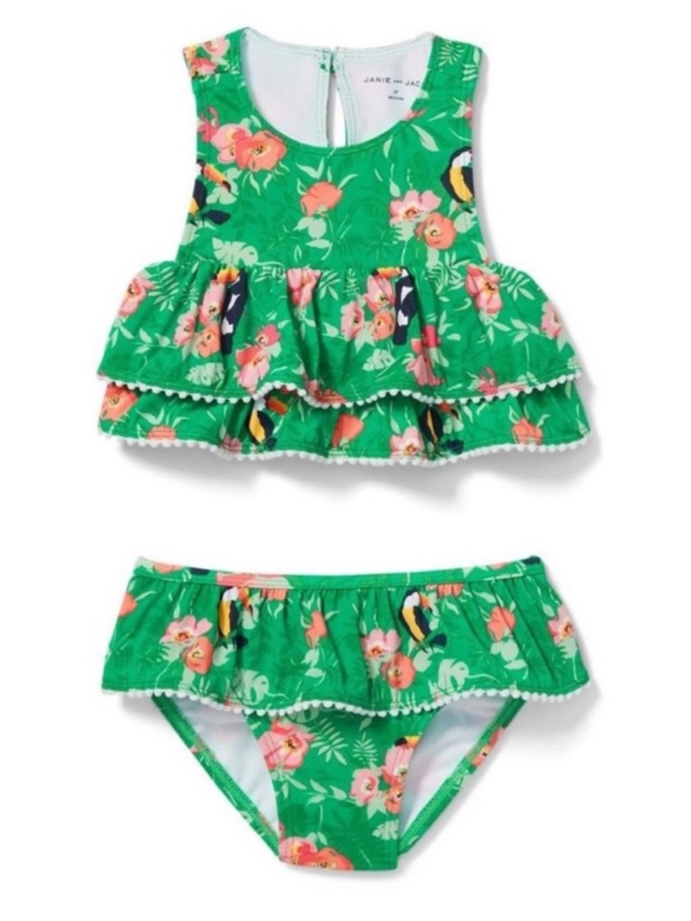 Janie and Jack Girls Green Floral tropical Two Piece Swimsuit Size 4T - NWOT